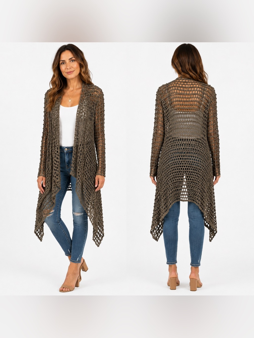 LINEA DOMANI Laser Cut Longline Cardigan Duster Drapey Lagenlook Art to Wear